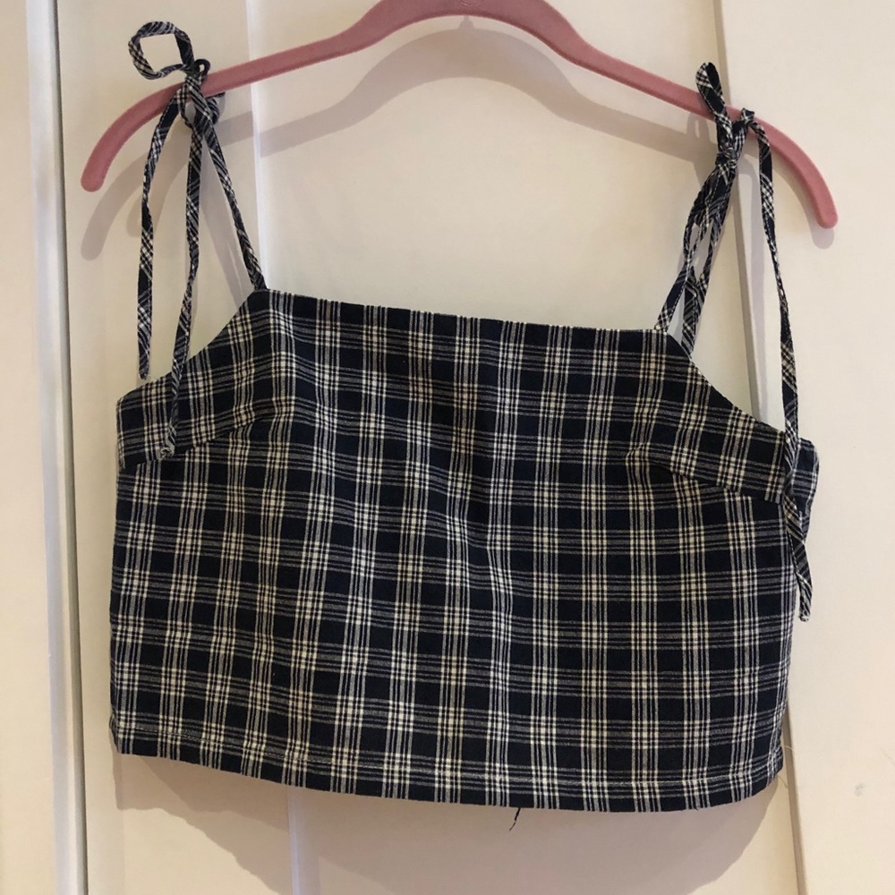 Brandy Melville navy plaid crop top